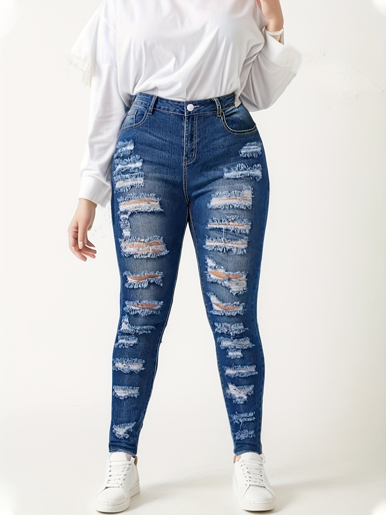 New Women’s Fashionable Casual Jeans, Tight Fitting Ripped Jeans, High Waisted Jeans - Image 3