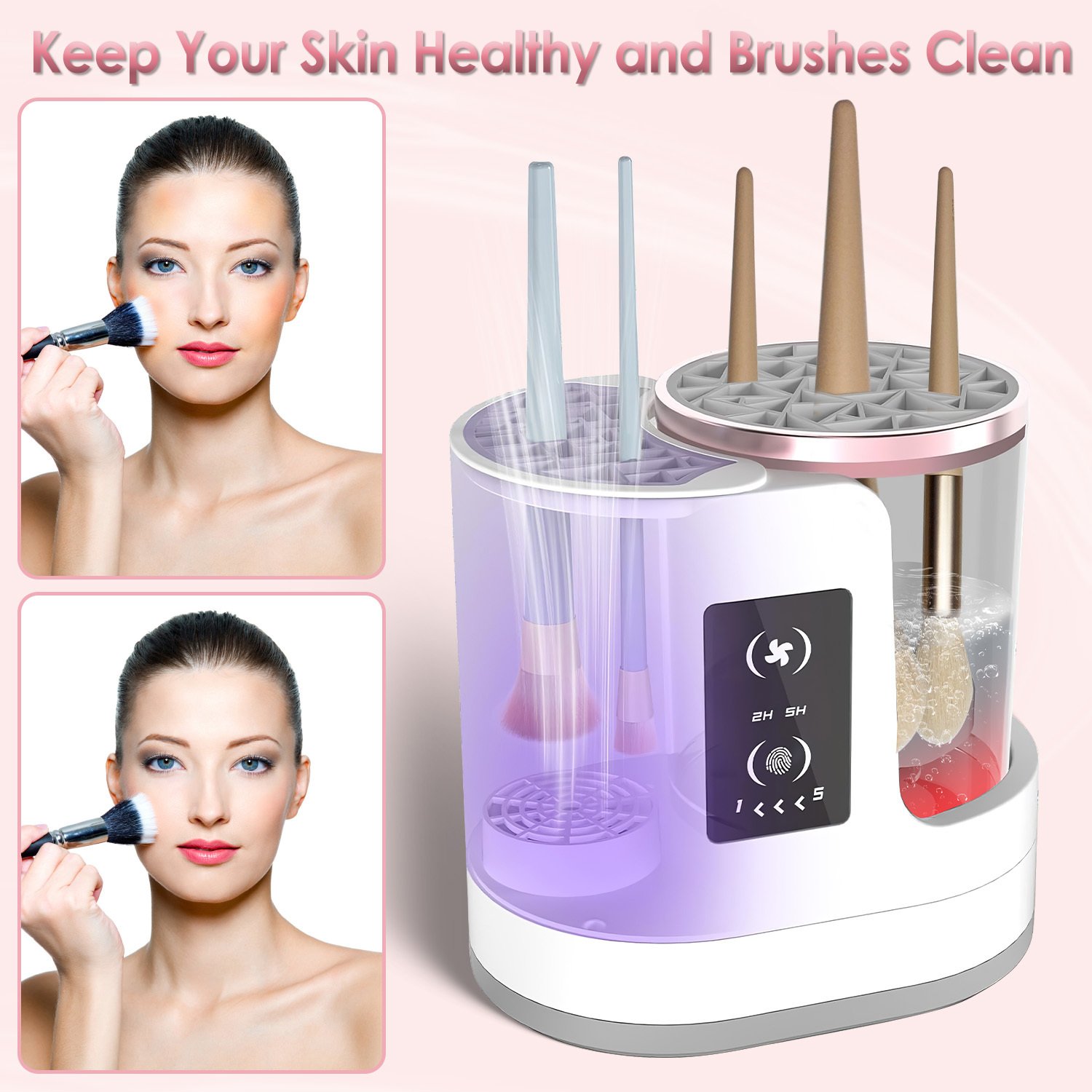 4 In 1 Electric Makeup Brush Cleaner USB Powered Automatic Brush Blender Machine With Timer Digital Display Cleaning Drying UV Disinfection Brush Storage For All Types Of Brushes Valentines Day Gift - Image 4