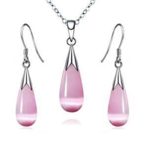 Emma Manor 14k White Gold Plated Water Drop Moonstone Women Jewelry Set --Pendant Necklace And Earrings