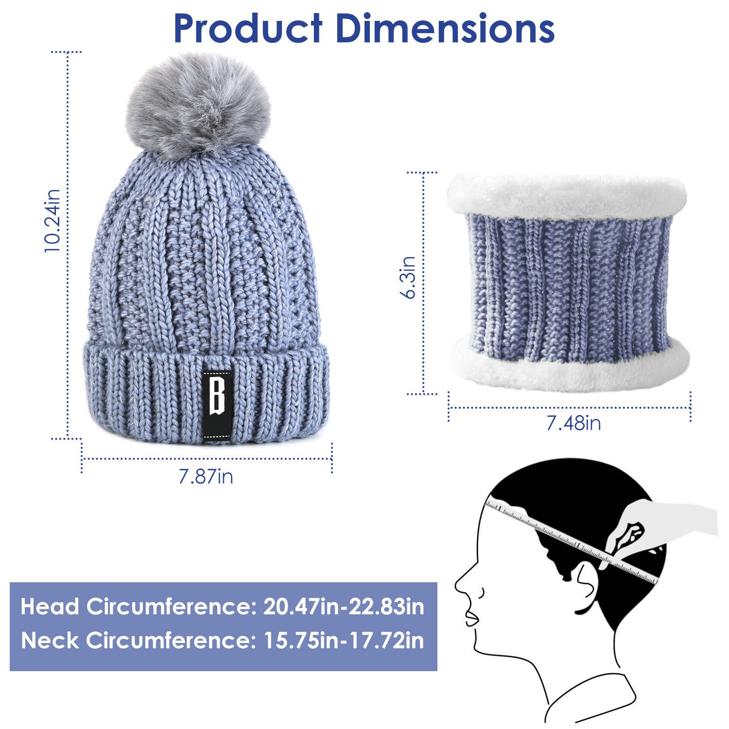 1Set Winter Beanie Hat Scarf Set Women Warm Knitting Skull Cap Neck Warmer For Walking Running Hiking Camping Outdoors Gift - Image 6