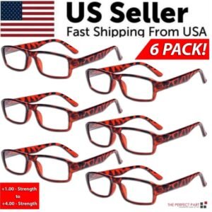 Reading Glasses Mens Womens Readers 6 PACK Square Frame Unisex Style Specs NEW