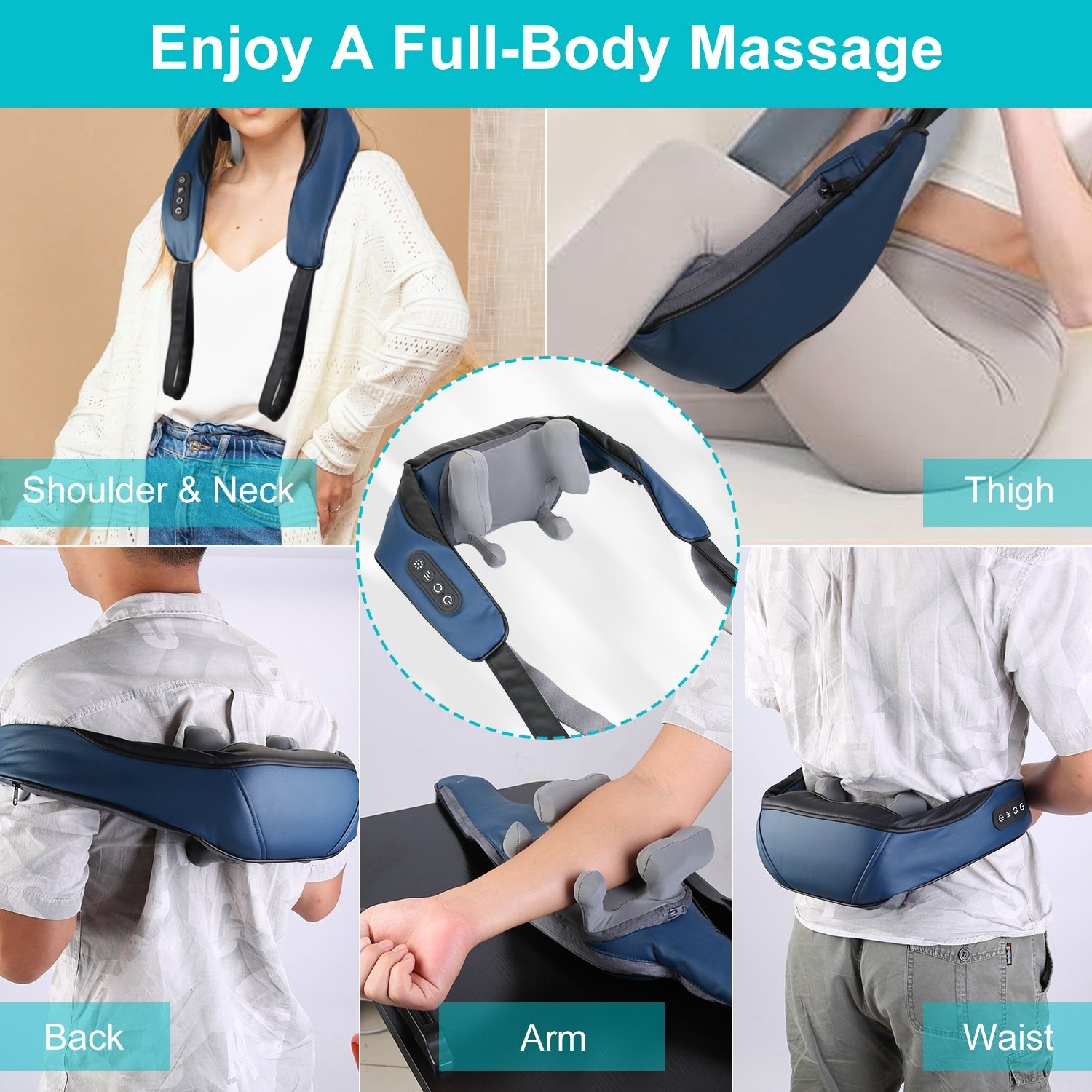 1Pc Electric Neck Shoulder Massager With Infrared Light Heating 3 Massage Modes Speeds Kneading Grasping Shiatsu Massage Pillow For Back Arms Thighs Release Pain - Image 5