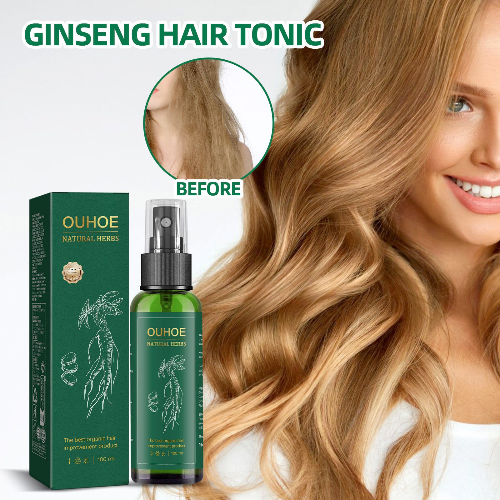 OUHOE Ginseng Hair Growth Lotion Ginseng Moisturizing Hair Care Hair Growth Spray - Image 6