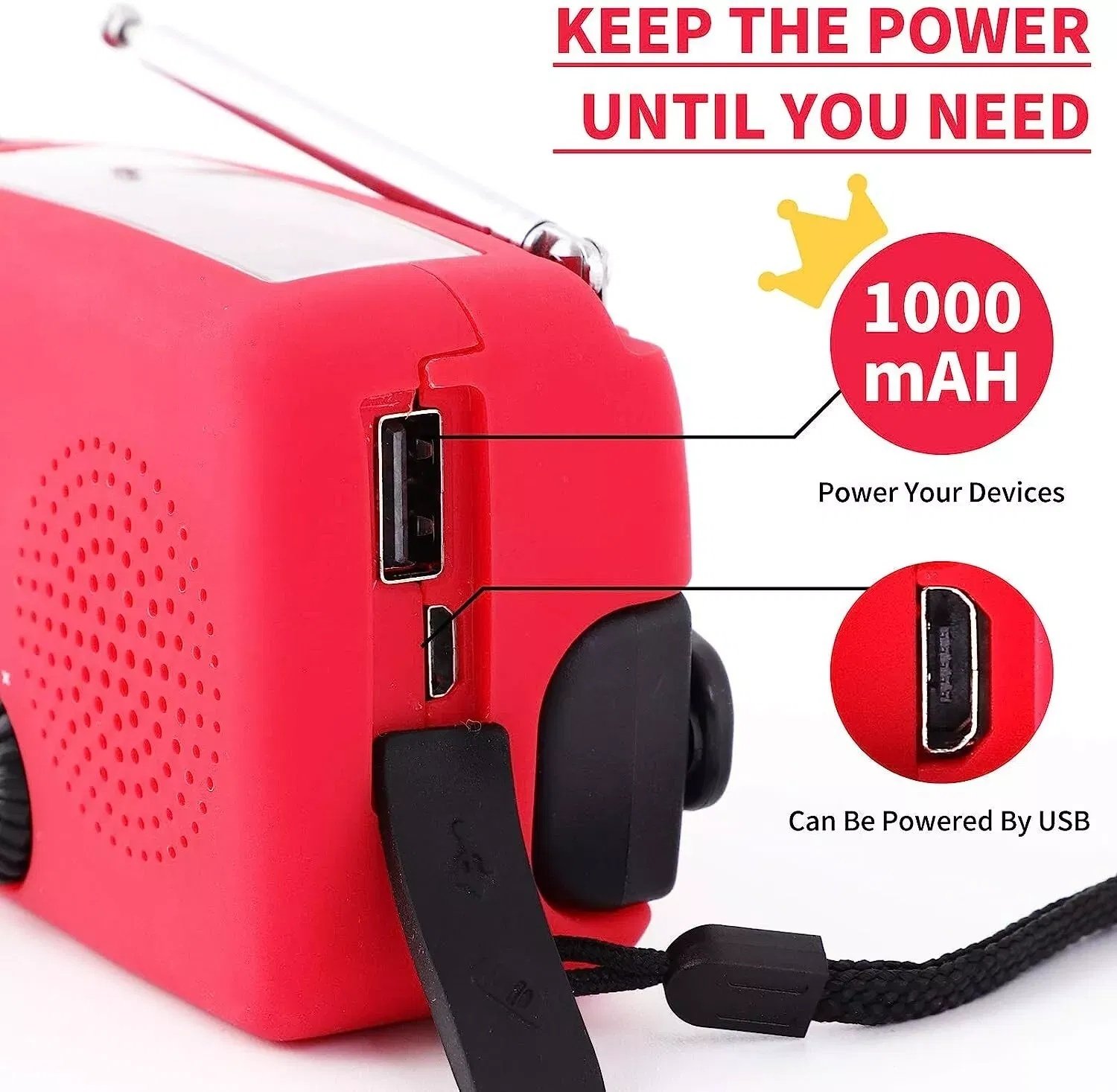 Emergency Radio Crank Solar Hand Weather Power Bank Charger Light - Image 3