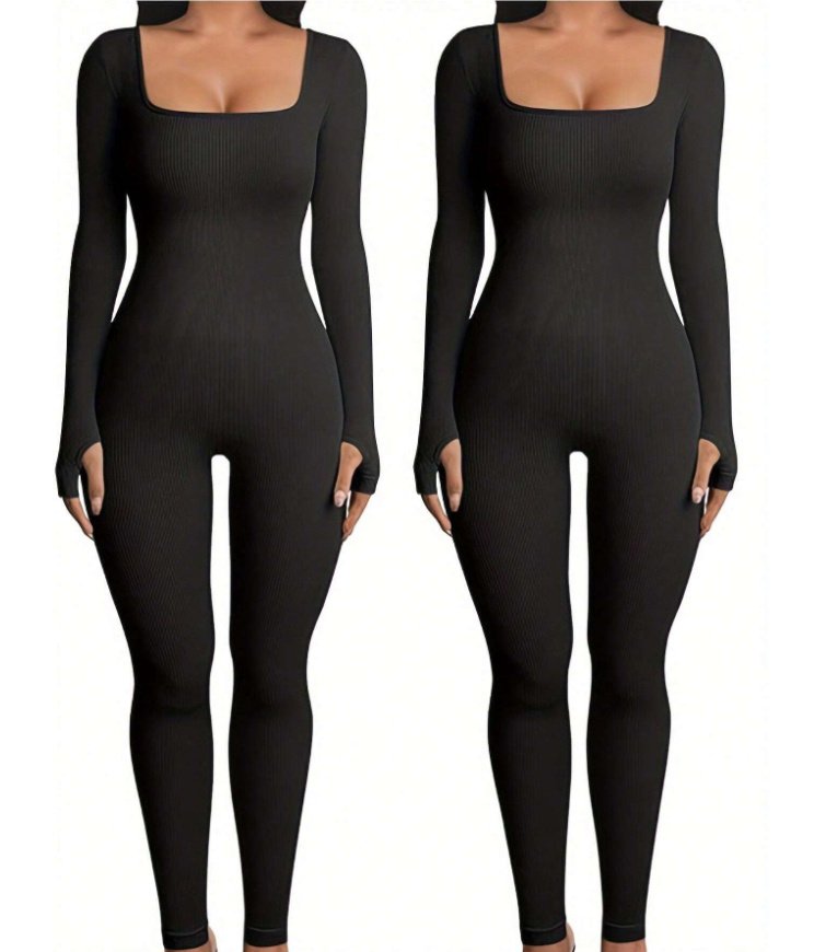 Women's Yoga Sports Fitness Jumpsuit Workout Long Sleeve Square Collar Clothing - Image 6