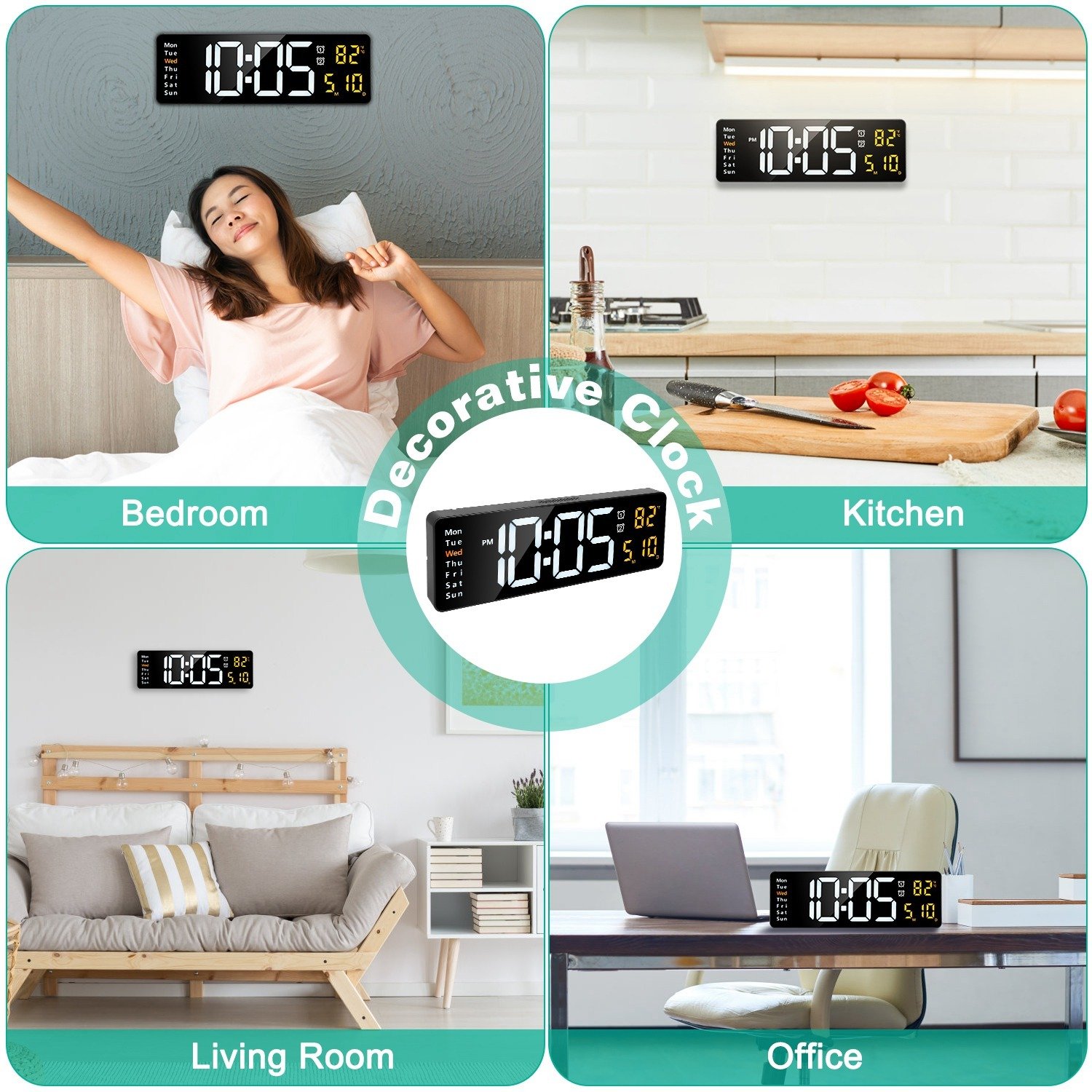 15.7in LED Digital Wall Clock With Remote Control For Home Gadget 10 Level Brightness 3 Alarm Settings 12-24Hr Format Timing Countdown Temperature Calendar Display Decorative Clock For Office Home - Image 5