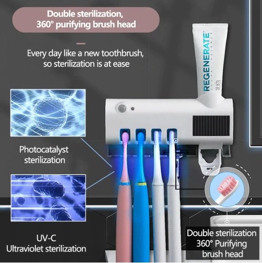 UV Light Sterilizer Toothbrush Holder Cleaner & Automatic Toothpaste Dispenser - Image 3