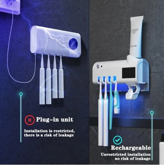 UV Light Sterilizer Toothbrush Holder Cleaner & Automatic Toothpaste Dispenser - Image 4