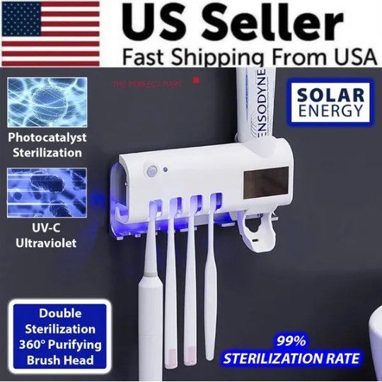UV Light Sterilizer Toothbrush Holder Cleaner & Automatic Toothpaste Dispenser - Image 6