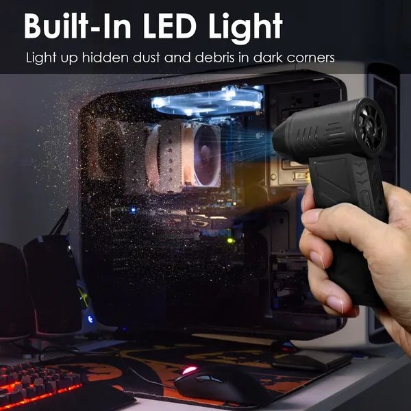 Compressed Air Duster With LED Light Up To 150000RPM Speed For PC Keyboard Cleaning High Speed Rechargeable Cordless Air Blower With 4 Speeds For Home Car Outdoor - Image 4