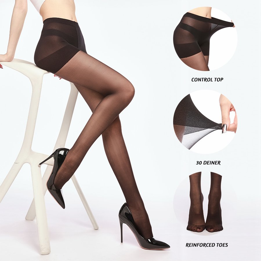 4 Pairs Women's Sheer Tights 20 Denier Control Top Pantyhose With Reinforced Toes - Image 2