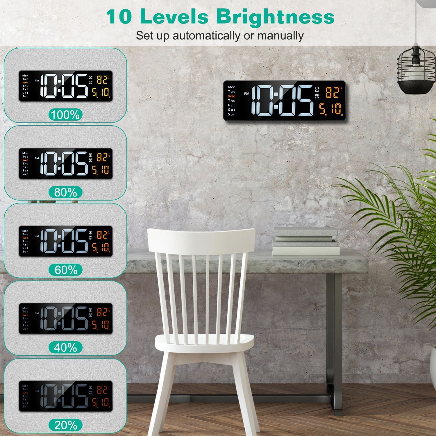 15.7in LED Digital Wall Clock With Remote Control For Home Gadget 10 Level Brightness 3 Alarm Settings 12-24Hr Format Timing Countdown Temperature Calendar Display Decorative Clock For Office Home - Image 8