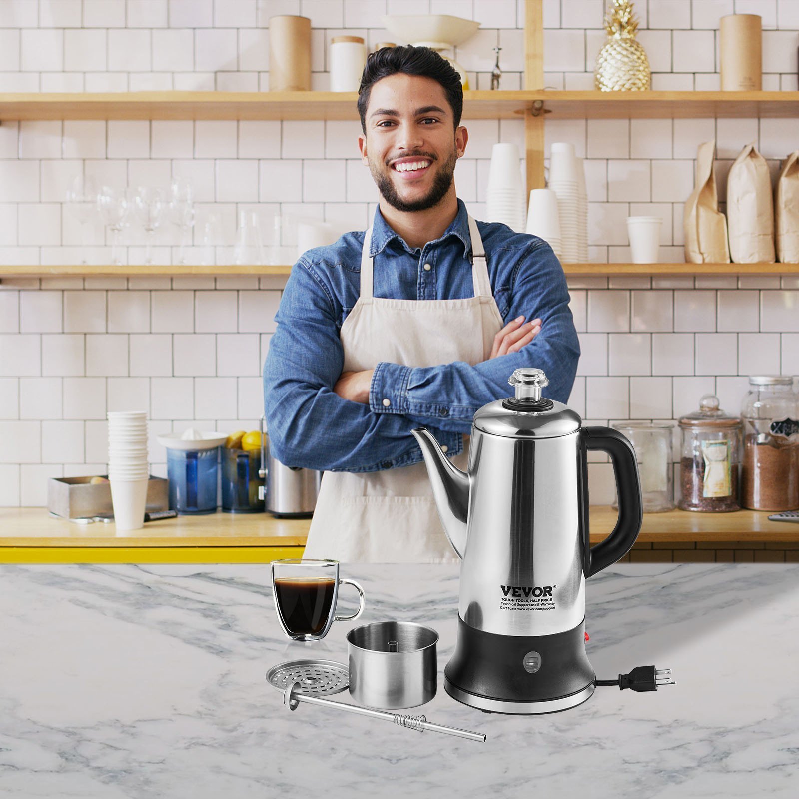 12-Cup Electric Percolator Coffee Pot, 304 Stainless Steel Coffee Percolator With Keep Warm Function & Heat-Resistant Handle, Classic Coffee Maker, Quick Brew & Easy-Pour Spout, Silver - Image 2