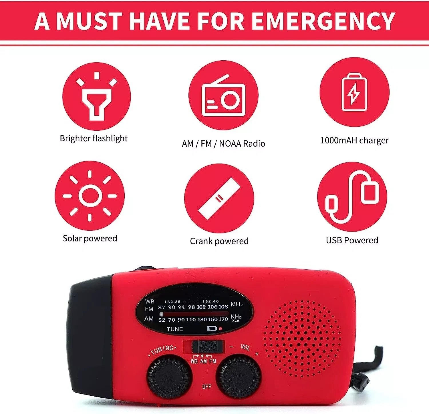 Emergency Radio Crank Solar Hand Weather Power Bank Charger Light - Image 4