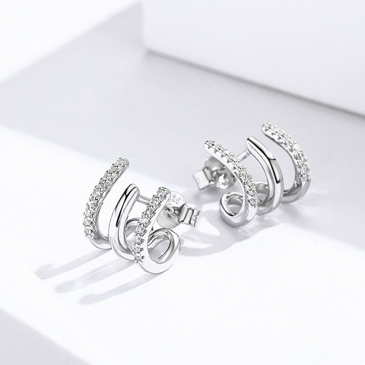 Three-layer silver earrings - Image 3