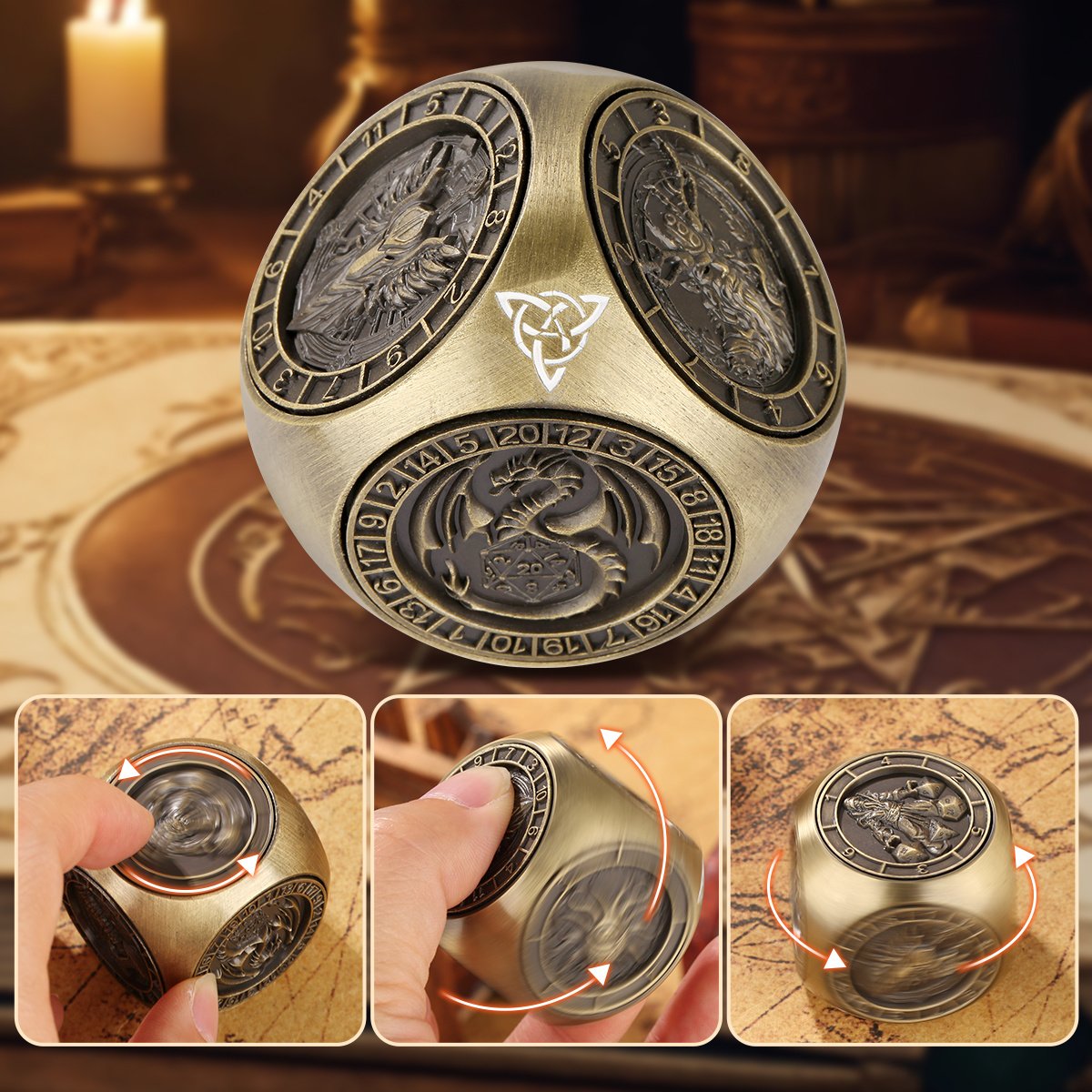 6-pack DND Dice Wheel Gift Box Set, Retro Wheel Metal Polyhedral Board Game Prop, Desktop Role Playing Decoration Collectibles Game Dice Accessories - Image 5