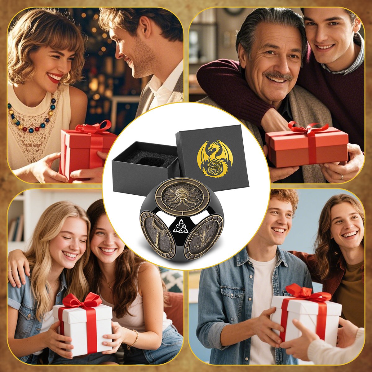 6-pack DND Dice Wheel Gift Box Set, Retro Wheel Metal Polyhedral Board Game Prop, Desktop Role Playing Decoration Collectibles Game Dice Accessories - Image 4