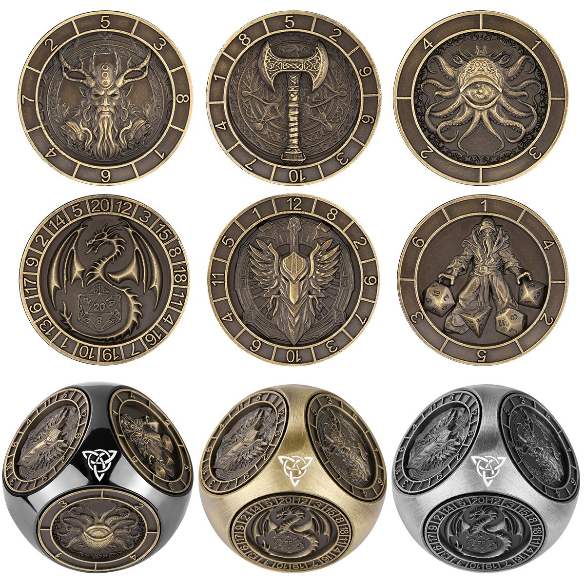 6-pack DND Dice Wheel Gift Box Set, Retro Wheel Metal Polyhedral Board Game Prop, Desktop Role Playing Decoration Collectibles Game Dice Accessories - Image 8