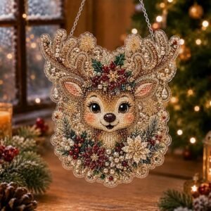 Christmas Pearl Diamond Painting Suncatcher Kit, 8 Inch DIY Craft Window Hanging Ornament For Holiday Home Decor And Gift