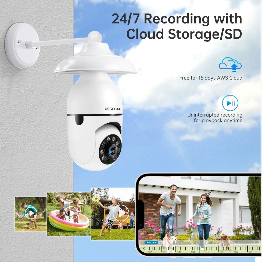 1080P Smart Home Security PTZ Camera Wireless Lights 360 Degree Surveillance Remote View CCTV Security WIFI Light Bulb Camera - Image 5