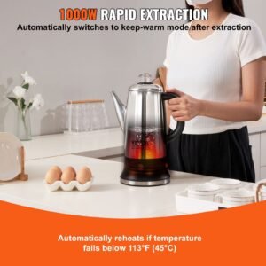 12-Cup Electric Percolator Coffee Pot, 304 Stainless Steel Coffee Percolator With Keep Warm Function & Heat-Resistant Handle, Classic Coffee Maker, Quick Brew & Easy-Pour Spout, Silver