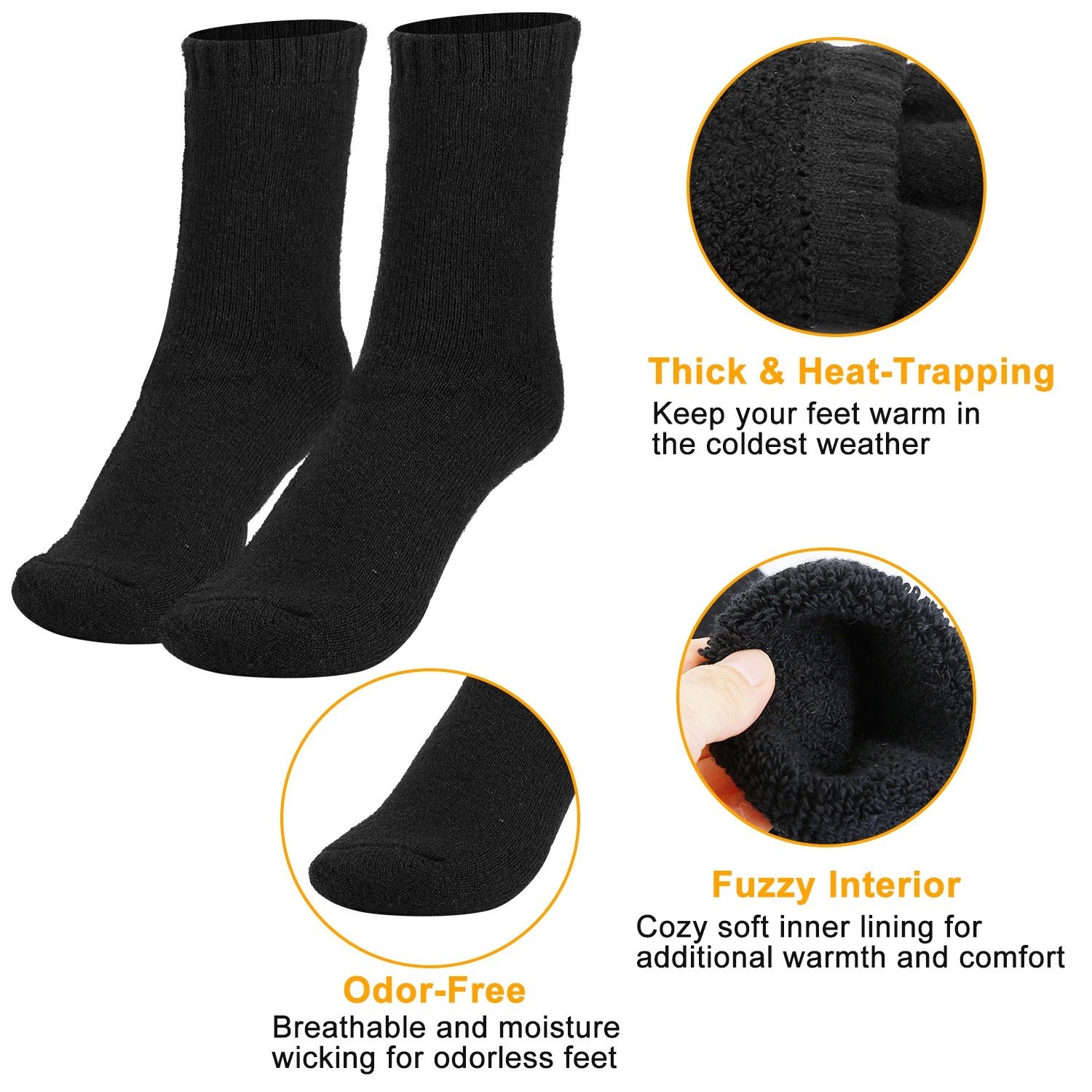 3 Color Options -- 3 Pairs Men Warm Wool Socks Soft Cozy Winter Thermal Socks For Men Thick Heat-Trapping Moisture Wicking Socks Indoor Outdoor - Image 6