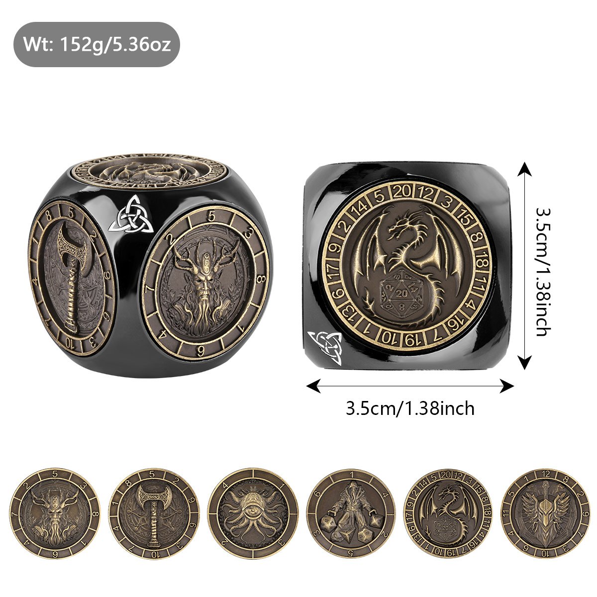 6-pack DND Dice Wheel Gift Box Set, Retro Wheel Metal Polyhedral Board Game Prop, Desktop Role Playing Decoration Collectibles Game Dice Accessories - Image 3