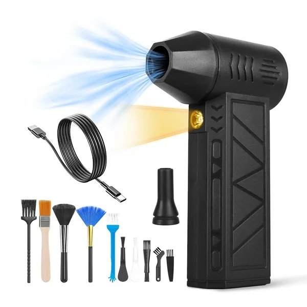 Compressed Air Duster With LED Light Up To 150000RPM Speed For PC Keyboard Cleaning High Speed Rechargeable Cordless Air Blower With 4 Speeds For Home Car Outdoor