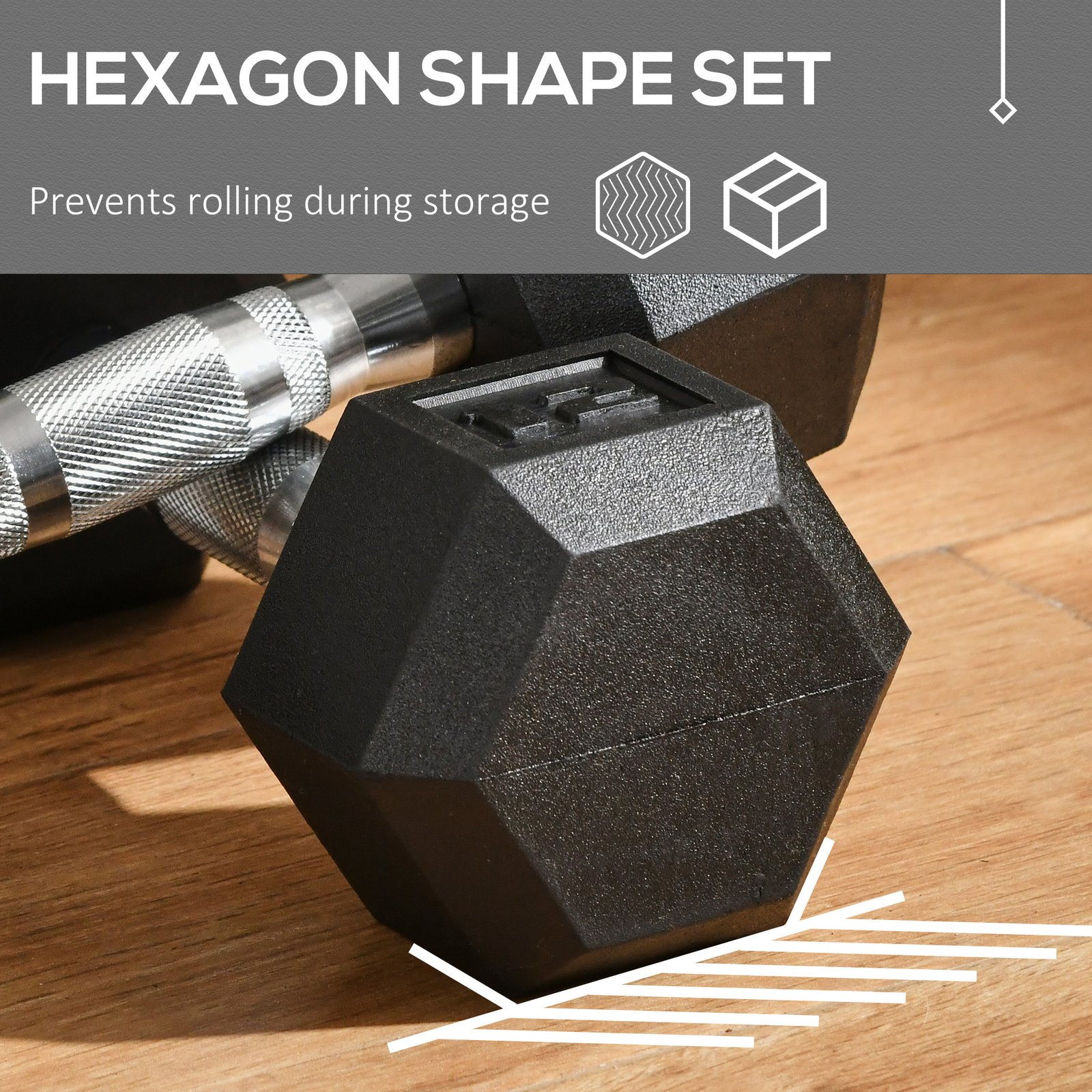 Hex Rubber Dumbbell Set for No Rolling - Image 6