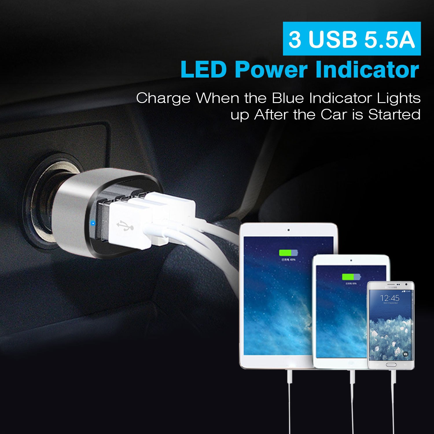 1Pc 3Port USB Car Charger 30W 5.5A For IOS Phone 16 15 14 And More - Image 5