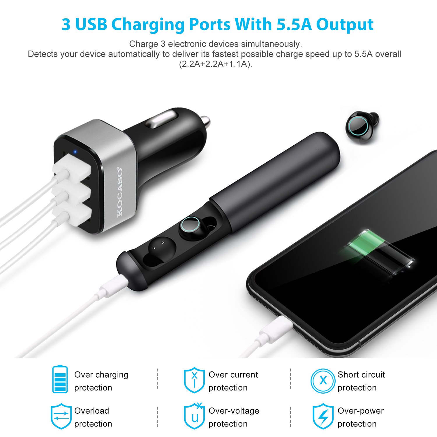 1Pc 3Port USB Car Charger 30W 5.5A For IOS Phone 16 15 14 And More - Image 8