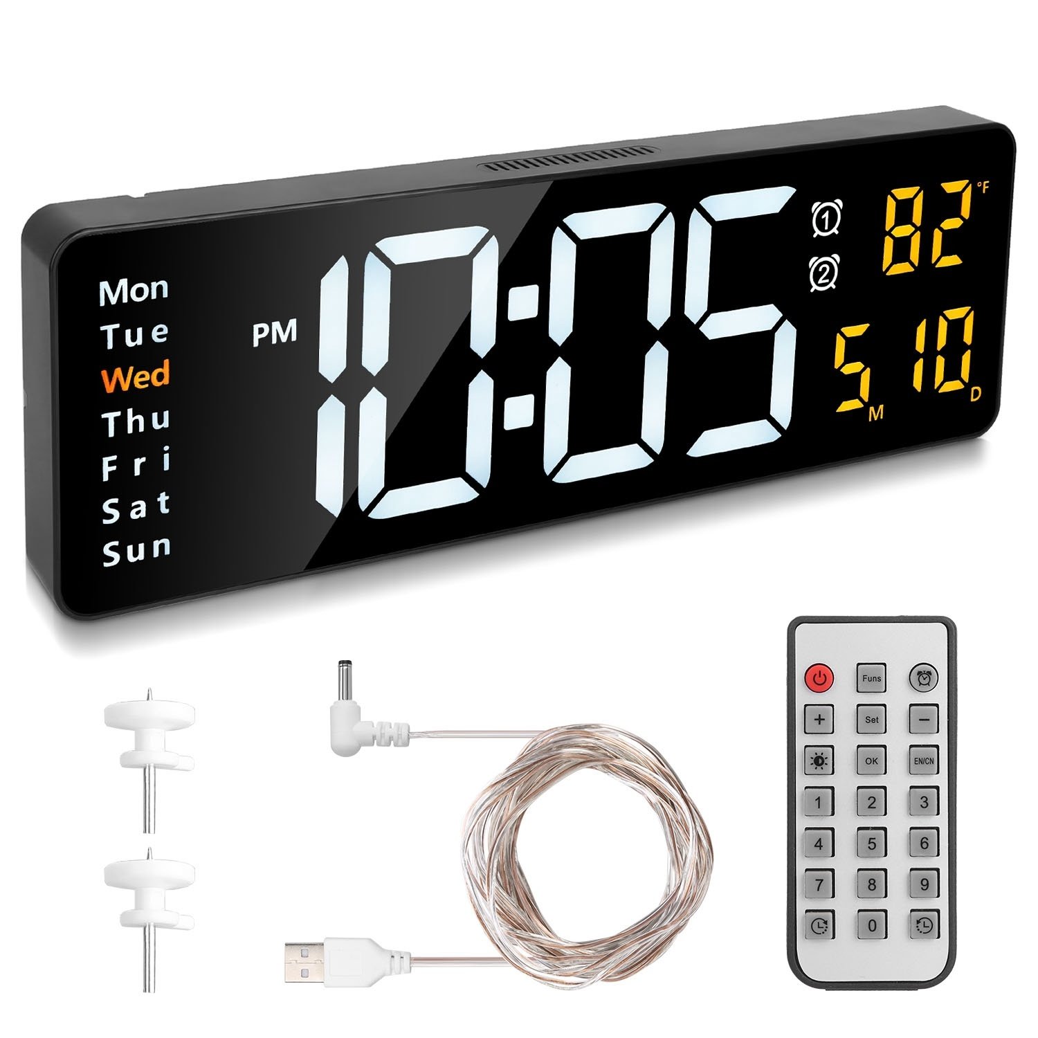 15.7in LED Digital Wall Clock With Remote Control For Home Gadget 10 Level Brightness 3 Alarm Settings 12-24Hr Format Timing Countdown Temperature Calendar Display Decorative Clock For Office Home - Image 9