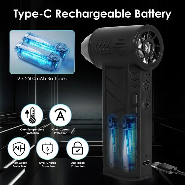 Compressed Air Duster With LED Light Up To 150000RPM Speed For PC Keyboard Cleaning High Speed Rechargeable Cordless Air Blower With 4 Speeds For Home Car Outdoor - Image 5