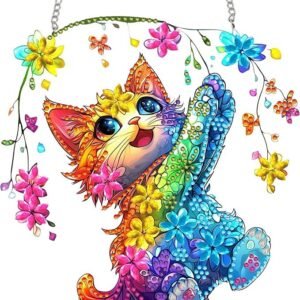 Cat Hanging Pearl Diamond Art Kit For Adults, DIY Crystal Suncatcher Pendant, Sparkling Window Decor Craft And Home Ornament